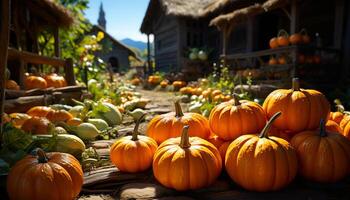 AI generated Pumpkin, Halloween, autumn, October, vegetable, season, gourd, agriculture, nature, decoration generated by AI photo