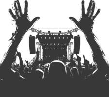 AI generated Silhouette hands raised at a music festival black color only vector