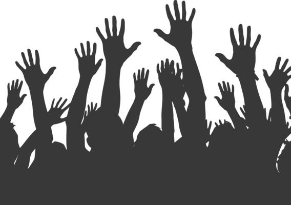 AI generated Silhouette hands raised at a music festival black color only