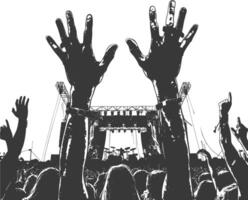 AI generated Silhouette hands raised at a music festival black color only vector