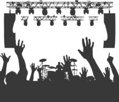 AI generated Silhouette hands raised at a music festival black color only vector