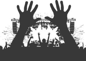 AI generated Silhouette hands raised at a music festival black color only vector