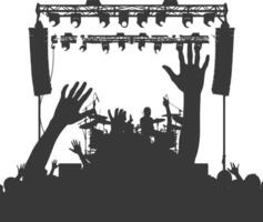 AI generated Silhouette hands raised at a music festival black color only vector