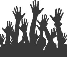 AI generated Silhouette hands raised at a music festival black color only vector