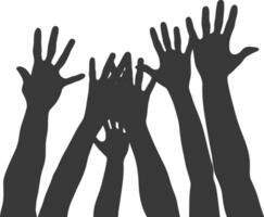 AI generated Silhouette hands raised at a music festival black color only vector