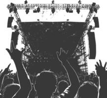 AI generated Silhouette hands raised at a music festival black color only vector