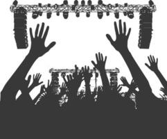 AI generated Silhouette hands raised at a music festival black color only vector