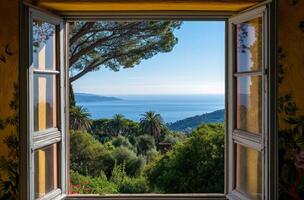 AI generated Open window view to the Cote d Azur photo