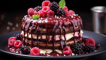 AI generated Freshness and sweetness on a plate, a homemade berry indulgence generated by AI photo