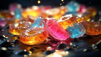 AI generated Wet reflection of nature vibrant colors in transparent gemstone generated by AI photo