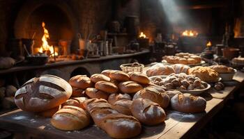 ai generado recién horneado pan, un símbolo de tradicion y artesanía generado por ai foto
