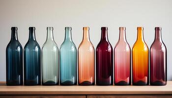 AI generated A collection of colorful bottles in a refreshing drink celebration generated by AI photo