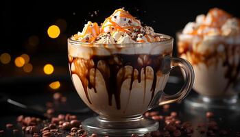AI generated A gourmet coffee cup with whipped cream and chocolate indulgence generated by AI photo