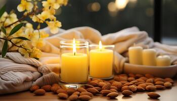 AI generated Aromatherapy candle brings relaxation and pampering to healthy lifestyle generated by AI photo