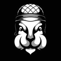 Rabbit Soldier Helmet Black and White vector