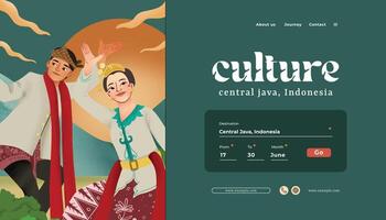 Landing Page layout idea with indonesian culture Gambang Dance Semarang Central Java illustration vector