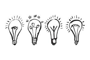 Conceptual Spark Hand Drawn Vector Doodles of Light Bulb Icons for Design Inspiration