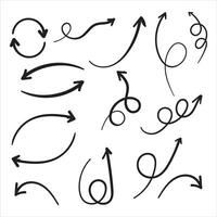 Vector illustration isolated on white background.  Hand drawn arrows. Set of hand drawn arrows. Vector illustration. Set of hand drawn arrows.