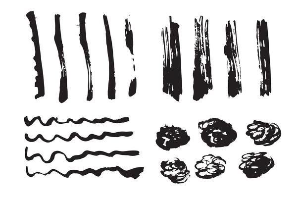 Dynamic Black Ink Brush Strokes, Handcrafted Graphic Elements on Clean White Canvas