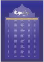 Ramadán calendario 2024 con oración veces en Ramadán. Ramadán calendario vector diseño