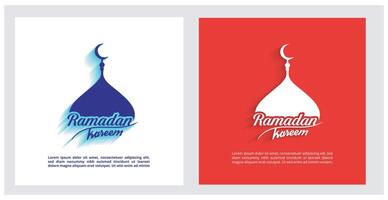 Ramadan Kareem vector illustration Islamic greeting design line mosque with Arabic pattern lantern and calligraphy