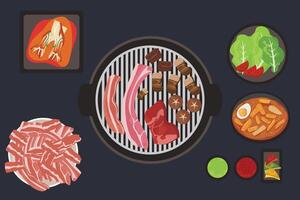 coreano carne de vaca platos tal como coreano y kimchi, coreano sopa, coreano popular alimento. vector