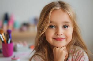 ai generado joven niña con maquillaje foto