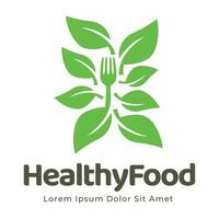 healthy food logo design with leaf elements.  Organic food vector design