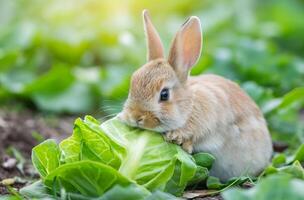 ai generado Doméstico Conejo con repollo foto