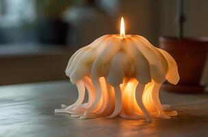 AI generated Jellyfish shaped candle burning photo