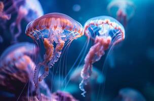 AI generated Jellyfish swim in an aquarium photo