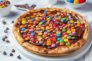 AI generated Candy topped chocolate pizza photo