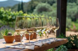 AI generated Wine tasting in vineyard setting photo