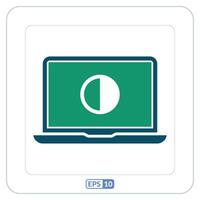 Laptop screen on contrast color flat icon. Laptop computer with a green and white circle vector