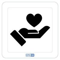 Handmade flat icon. Black and white icon of a hand holding a heart vector