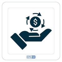 Business revenue flat icon. Hand holding a dollar coin and arrows vector