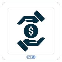 Invest money flat icon. Hands holding dollar coin icon vector