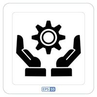 Handmade product icon. Hands holding gears icon vector