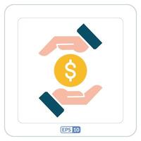 Invest money color flat icon.  Hands holding dollar coin icon vector illustration