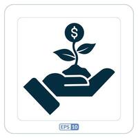 Investment flat icon. Hand holding a plant with a dollar sign on it vector