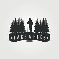 take a hike logo illustration design, with man hiking symbol vector