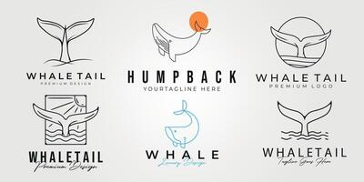 set of whale logo line art vector illustration design