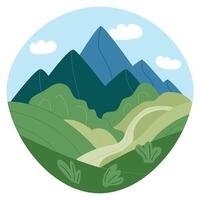 Nature landscape with mountains and road.  Vector flat illustration for web or app