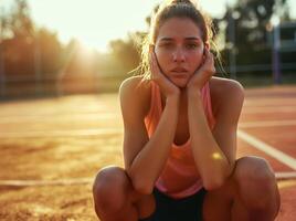 AI generated Sportswoman on the court at sunset photo