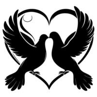 Birds fly to make a heart shape of love. hand drawing birth silhouette black outline art isolated on white background, vector illustration