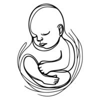 Continuous one black line art hand drawing newborn lying or sleeping doodles outline style vector illustration on white background