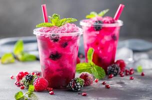 AI generated Berry-infused bubble teas photo