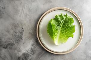 AI generated Lettuce leaf on ceramic plate photo