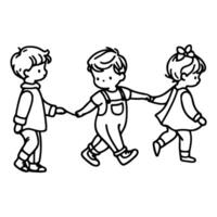 Continuous one black line art hand drawing child walking doodles outline cartoon characters style coloring page vector illustration  on white background