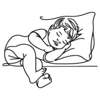 continuo uno negro línea Arte mano dibujo recién nacido acostado o dormido garabatos contorno estilo vector ilustración en blanco antecedentes